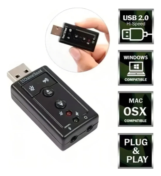 Adaptador Audio 7.1 Usb Jack 3.5 Auxiliar Auricular Microfon Color Negro - Imagen 2